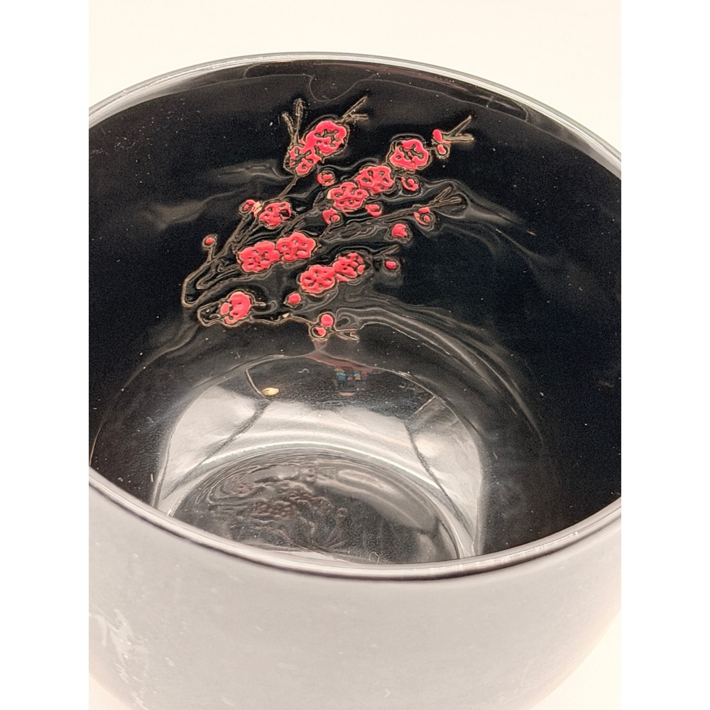 Visun China Black Ceramic Bowl Red Cherry Blossom Sakura Asian Style 4.5 inch